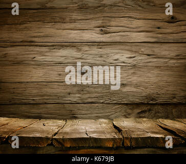 Fond bois - table avec mur en bois. table en bois. fond écran vide Banque D'Images