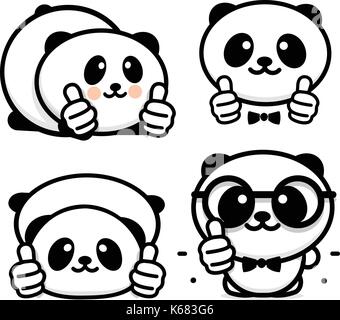 Ok logo. drôle de petit panda mignon montrant geste avec la main, symbole abstrait de l'approbation et l'adoption. vecteur Thumbs up logo avec l'image d'une chinoise Illustration de Vecteur