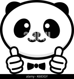 Ok logo. drôle de petit panda mignon montrant geste avec la main, symbole abstrait de l'approbation et l'adoption. vecteur Thumbs up logo avec l'image d'un ours noir et blanc chinois montrant son consentement Illustration de Vecteur