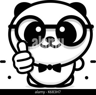 Ok logo. drôle de petit panda mignon montrant geste avec la main, symbole abstrait de l'approbation et l'adoption. vecteur Thumbs up logo avec l'image d'un ours noir et blanc chinois montrant son consentement Illustration de Vecteur