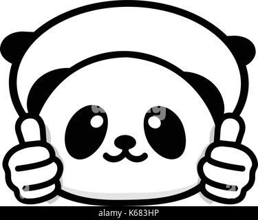 Ok logo. drôle de petit panda mignon montrant geste avec la main, symbole abstrait de l'approbation et l'adoption. vecteur Thumbs up logo avec l'image d'un ours noir et blanc chinois montrant son consentement Illustration de Vecteur