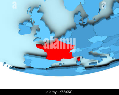 Illustration de la France a souligné en rouge sur bleu globe. 3d illustration. Banque D'Images