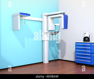 Dental x-ray le design intérieur en bleu clair la couleur du thème. Le rendu 3d image. Banque D'Images