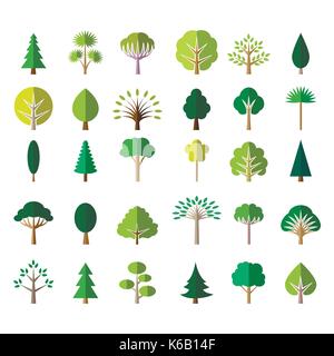 Les icônes de l'arbre vert plat Illustration de Vecteur