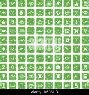 Archéologie 100 icons set grunge green Illustration de Vecteur