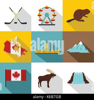 Le tourisme au canada style Icon Set, Télévision Illustration de Vecteur