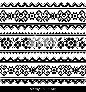 L'art populaire de Biélorussie et Ukraine et motif de broderie ou d'impression en noir et blanc Illustration de Vecteur