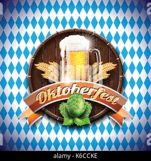 Vector illustration avec l'Oktoberfest lager beer frais bleu sur fond blanc. bannière pour célébrer la fête de la bière allemande traditionnelle. Illustration de Vecteur