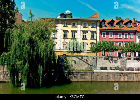 Vue sur la rivière de la rivière de la rivière de la rivière de la rivière de la rivière de la rivière de la rivière de la rivière de la rivière de la Ljubljana, Slovénie, Europe, Union européenne, UE. Banque D'Images