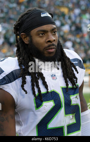 Green Bay, WI, USA. Sep 10, 2017. Seattle Seahawks Richard Sherman évoluait # 25 après la NFL football match entre les Seattle Seahawks et les Packers de Green Bay à Lambeau Field de Green Bay, WI. Green Bay Seattle défait 17-9. John Fisher/CSM/Alamy Live News Banque D'Images