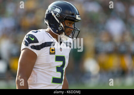 Green Bay, WI, USA. Sep 10, 2017. Seattle Seahawks quarterback Russell Wilson # 3 au cours de la NFL football match entre les Seattle Seahawks et les Packers de Green Bay à Lambeau Field de Green Bay, WI. Green Bay Seattle défait 17-9. John Fisher/CSM/Alamy Live News Banque D'Images