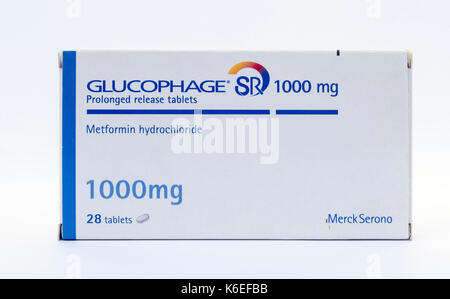 Glucophage (metformin). un médicament oral contre le diabète, il aide à contrôler la glycémie. Banque D'Images