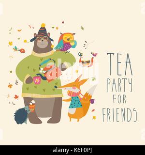Tea party avec des animaux Illustration de Vecteur