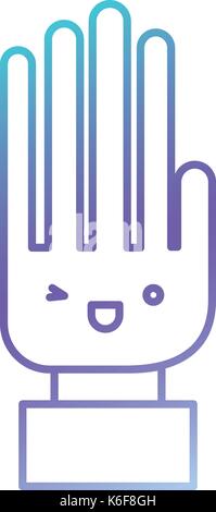 Kawaii cartoon main dans le gradient de couleur d'ossature du violet au bleu Illustration de Vecteur