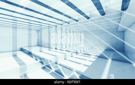 Résumé Contexte intérieur bleu motif, a recoupé des faisceaux de lumière et ombre, illustration avec double exposition, d'effet 3D render Banque D'Images