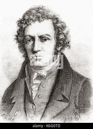 André-Marie Ampère, 1775 – 1836. Physicien et mathématicien français, l'un des fondateurs de la science de l'électromagnétisme classique, qu'il a appelé l'électrodynamique. De les Merveilles de la Science, publié en 1870. Banque D'Images