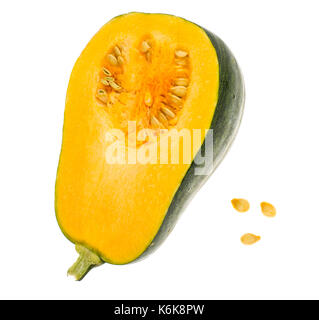 Muscat citrouille, coupée en deux, isolé sur fond blanc. studio photo Banque D'Images