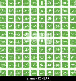 100 fly icons set grunge green Illustration de Vecteur