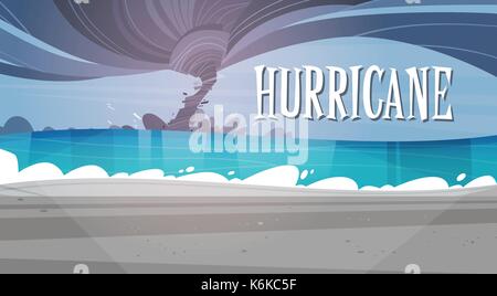 Les tornades de l'ouragan dans la mer océan plage paysage de trombe marine tempête catastrophe naturelle twister concept Illustration de Vecteur