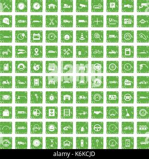 100 garage icons set grunge green Illustration de Vecteur