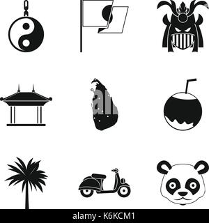 Voyager en Asie, le style simple icons set Illustration de Vecteur