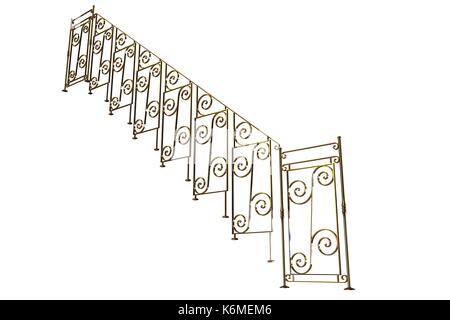 Le rendu 3D d'un escalier d'or rail isolé sur fond blanc Banque D'Images