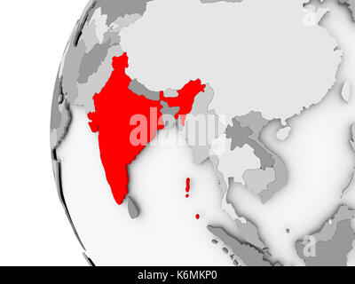 L'Inde a mis l'accent sur le modèle 3d de gris globe politique. 3d illustration. Banque D'Images