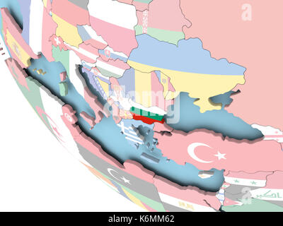 Bulgarie Le globe lumineux avec drapeau politique intégré. 3d illustration. Banque D'Images