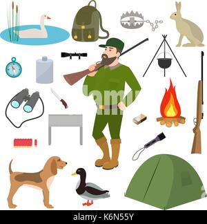 Vector cartoon Hunter de l'équipement de chasse d'oiseaux Illustration de Vecteur