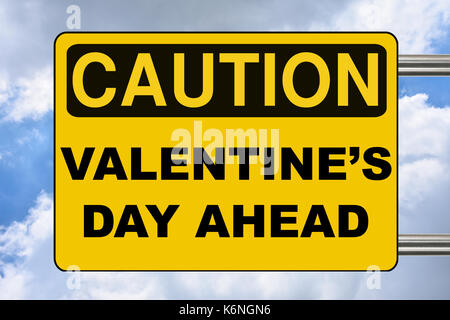 Valentines Day avant d'avertissement jaune, road sign Banque D'Images