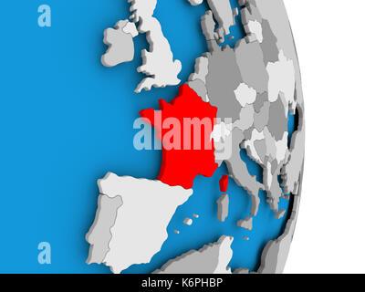 La France en rouge sur le modèle des partis politiques globe. 3d illustration. Banque D'Images