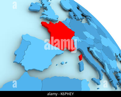 La France a parlé sur bleu modèle 3d de globe politique. 3d illustration. Banque D'Images