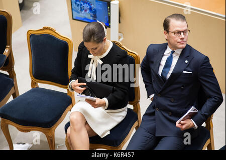 Stockholm, Suède, le 12 septembre, 2017. ouverture de la session du Riksdag. cérémonie dans la chambre à l'ouverture de la session du Riksdag. la princesse Victoria, le prince Daniel. /Credit:barbro bergfeldt/Alamy live news Banque D'Images