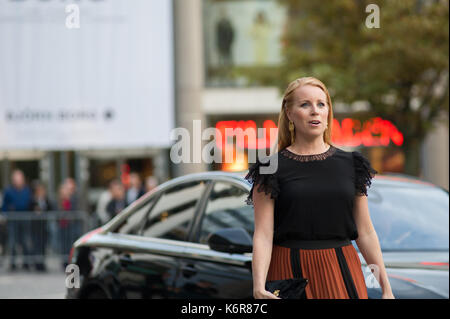 Stockholm, Suède, 12 septembre 2017. Ouverture du Riksdag. Concert Tonights à la salle de concert de Stockholm, en raison de l'ouverture du Riksdag. Annie Lööf, chef du parti, (c). Crédit : Barbro Bergfeldt/Alay Live News Banque D'Images