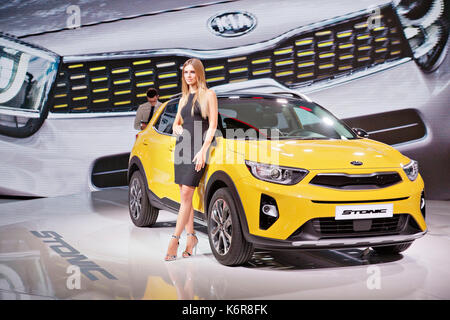 Francfort, Allemagne. 13 sep, 2017. kia stonic a été présentée lors de la 67e international motor show (IAA) à Francfort, Allemagne, mercredi, sept. 13th, 2017. crédit : rene fluger/ctk photo/Alamy live news Banque D'Images