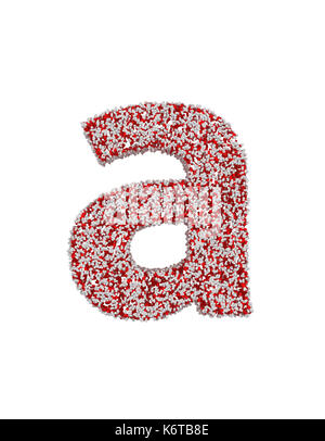 Le rendu 3D de l'alphabet rouge et blanc faire des pilules. minuscule a with clipping path. isolé sur fond blanc Banque D'Images