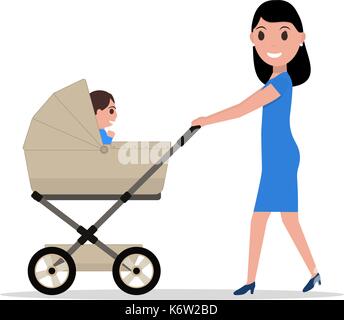 Vector cartoon mère équitation un enfant baby carriage Illustration de Vecteur