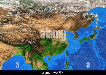 Carte Physique de l'Asie de l'Est. Vue détaillée de la terre et de son relief. éléments de cette image fournie par la NASA Banque D'Images