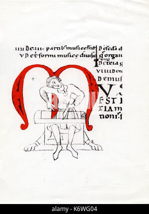 Éclairé de la musique lettre M, montrant l'étude de la musique (partie de la quadrivium médiéval - cursus universitaire) 12ème/13thC manuscrit souabe Banque D'Images
