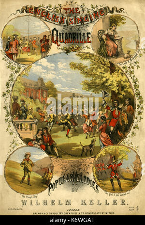 Le chant anglais 'Quadrille sur des mélodies populaires' par Wilhelm Keller. score couvrir.-illustré, comprend : 'tout autour de la pôle mai', 'La classe de Richmond Hill', la charrue Boy', 'The Girl I Left Behind Me', 'Viens Filles & garçons'. Publié à Londres, Brew & Co, fin du xixe siècle. Banque D'Images