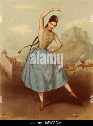 Joseph Mazilier 's ballet 'La Gypsy" - Fanny Elssler dansant la Cracovienne Dance sur le marché au-dessous du château d'Édimbourg dans le 1839 Paris premiere. Danseuse autrichienne, 23 juin 1810 - 27 novembre 1884. Musique par Benoist & Thomas. Franziska. Banque D'Images