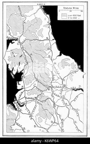 Une carte des chemins de fer 1914 dans le Nord de l'Angleterre Banque D'Images