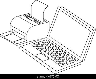 Ordinateur portable avec imprimante vector illustration design Illustration de Vecteur