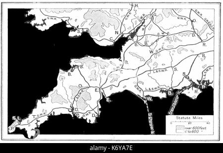 Un plan de 1914 chemins de fer dans le sud-ouest de l'Angleterre Banque D'Images