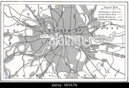 Une carte des chemins de 1914 et les remparts de la ville dans le comté de Londres Banque D'Images