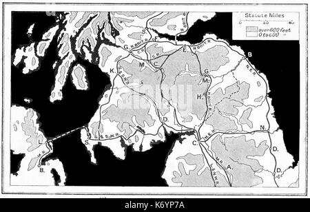 Une carte des chemins de fer 1914 dans le sud de l'Ecosse Banque D'Images