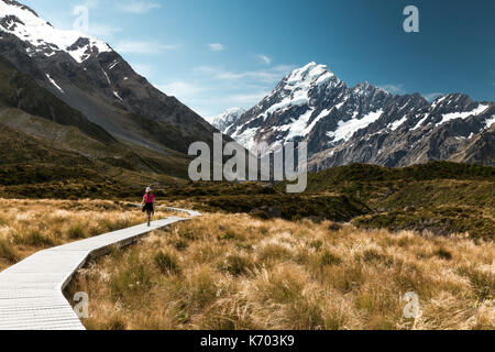 Hooker valley track et le Mont Cook. Banque D'Images