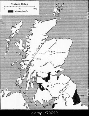 1914 Une carte montrant les bassins miniers dans le sud de l'Ecosse Banque D'Images