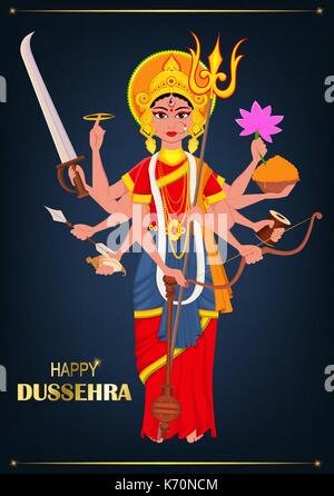 Illustration vecteur de Dussehra heureux. Durga Maa sur fond bleu foncé pour Fête hindoue. Illustration de Vecteur