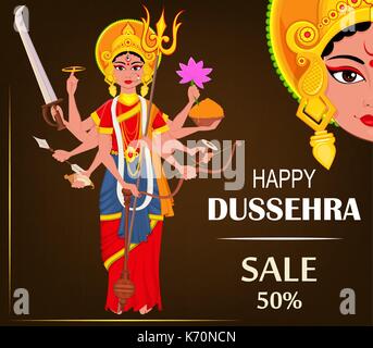 Happy Dussehra vector illustration pour la vente. Durga Maa pour Fête hindoue. Illustration de Vecteur